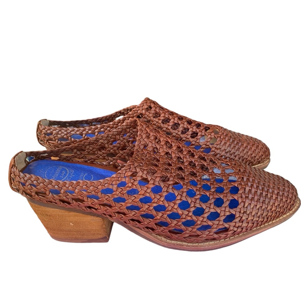 Jeffrey Campbell Leone Woven Basket Weave Leather Mules Slip Ons Low Heels 8.5